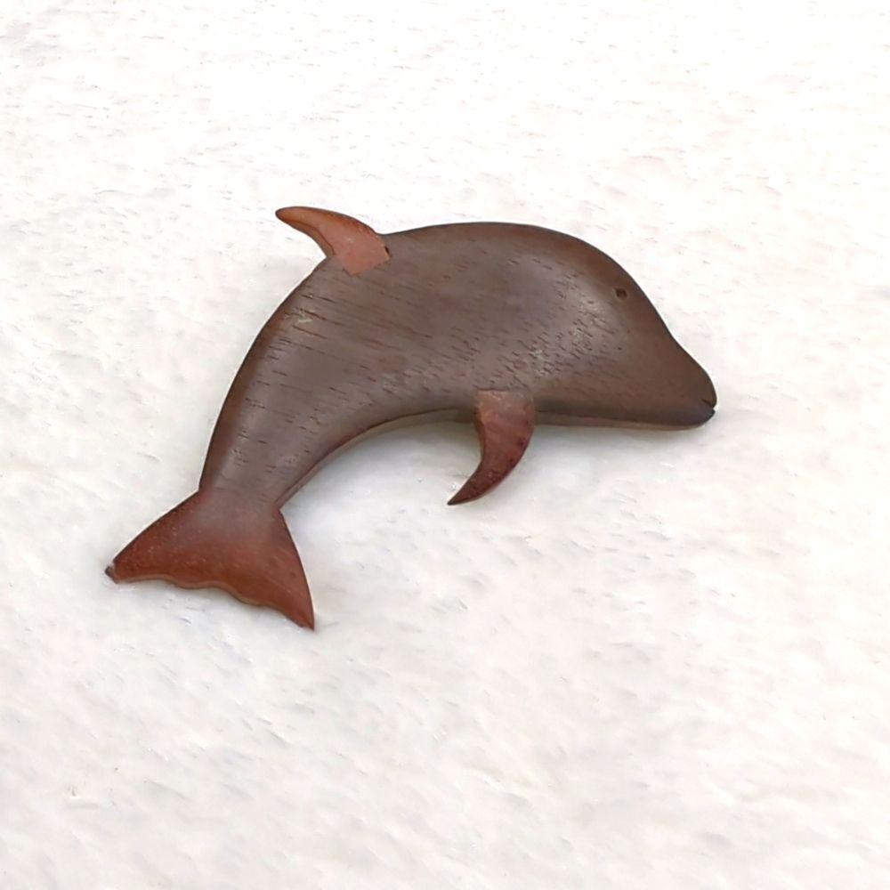 Vintage Artisan Made Wooden Dolphin Brooche